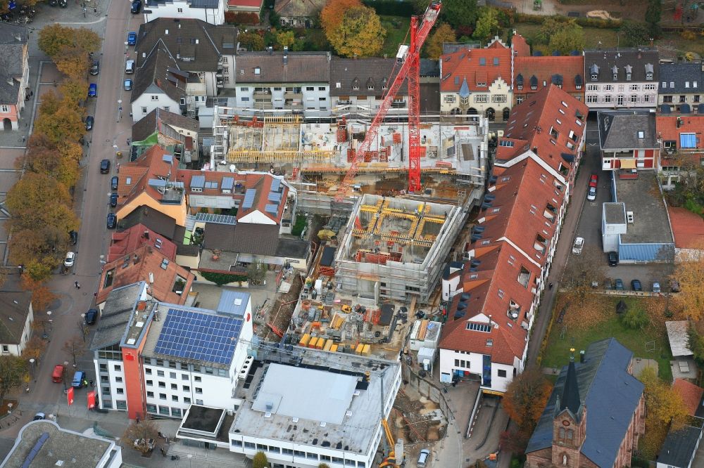Schopfheim from above - Construction site for City Quarters Building Uehlin-Areal with housing and Commercial Units in Schopfheim in the state Baden-Wurttemberg, Germany