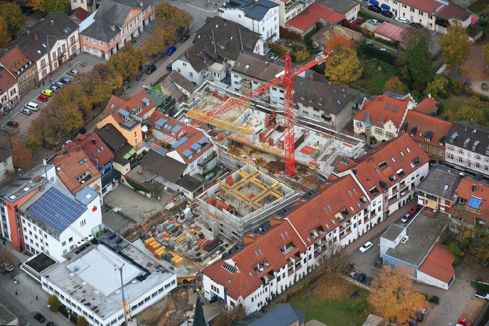 Schopfheim from the bird's eye view: Construction site for City Quarters Building Uehlin-Areal with housing and Commercial Units in Schopfheim in the state Baden-Wurttemberg, Germany