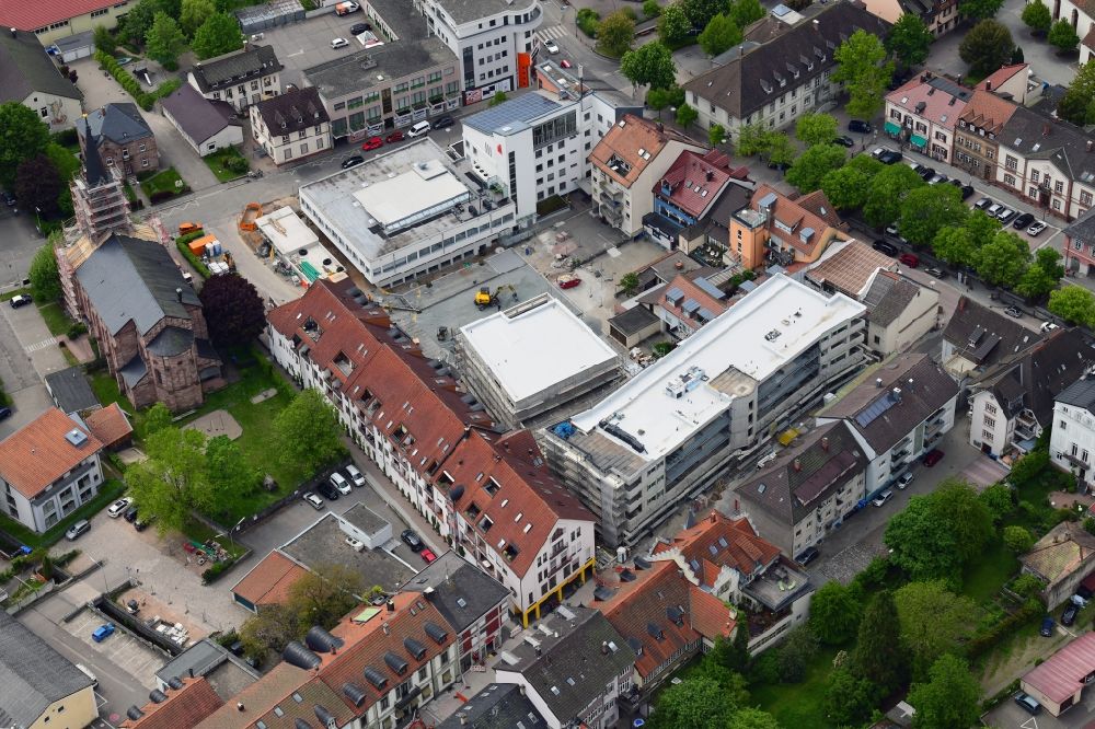 Aerial photograph Schopfheim - Construction site for City Quarters Building Uehlin-Areal with housing and Commercial Units in Schopfheim in the state Baden-Wurttemberg, Germany