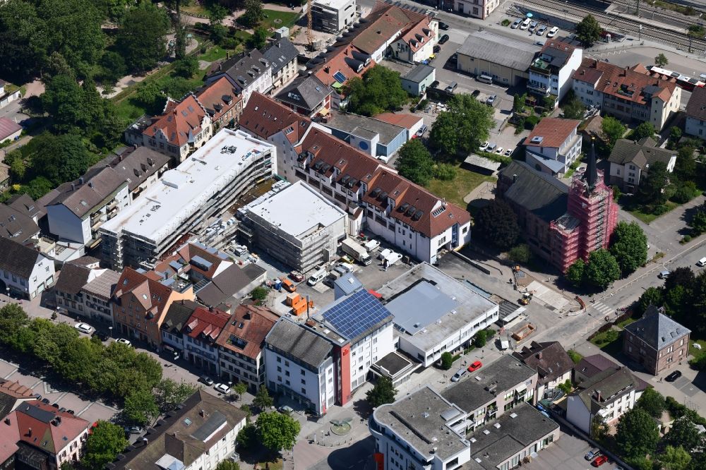 Schopfheim from above - Construction site for City Quarters Building Uehlin-Areal with housing and Commercial units in Schopfheim in the state Baden-Wurttemberg, Germany