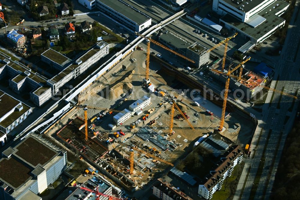 Aerial image München - Building ensemble construction sites for the new construction of a city quarter HOFMARK am Olympiapark on Preussenstrasse in the district Milbertshofen-Am Hart in Munich in the state Bavaria, Germany