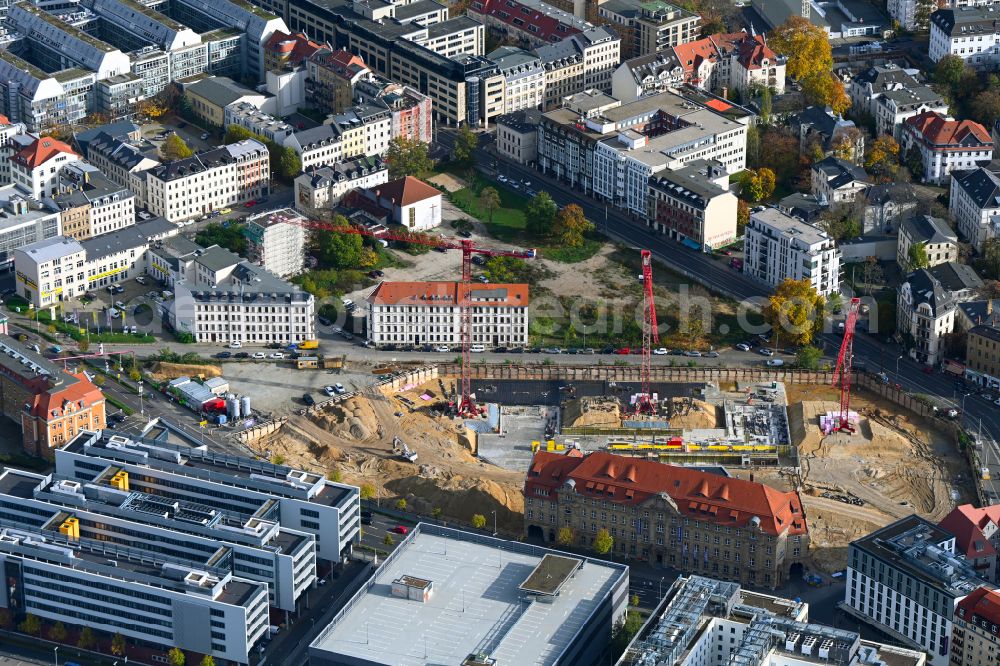 Leipzig from above - Construction site for City Quarters Building Krystallpalast-Areal on street Hofmeisterstrasse in Leipzig in the state Saxony, Germany