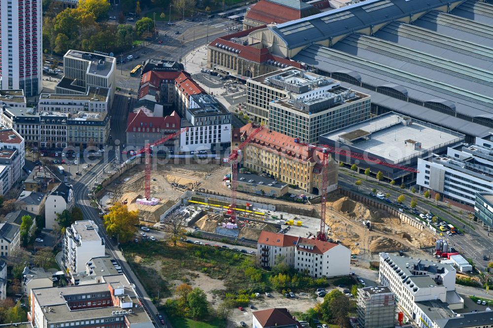 Leipzig from above - Construction site for City Quarters Building Krystallpalast-Areal on street Hofmeisterstrasse in Leipzig in the state Saxony, Germany