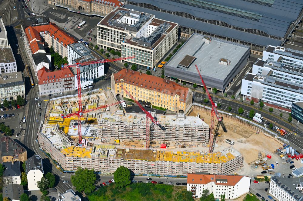 Leipzig from above - Construction site for City Quarters Building Krystallpalast-Areal on street Hofmeisterstrasse in the district Zentrum in Leipzig in the state Saxony, Germany