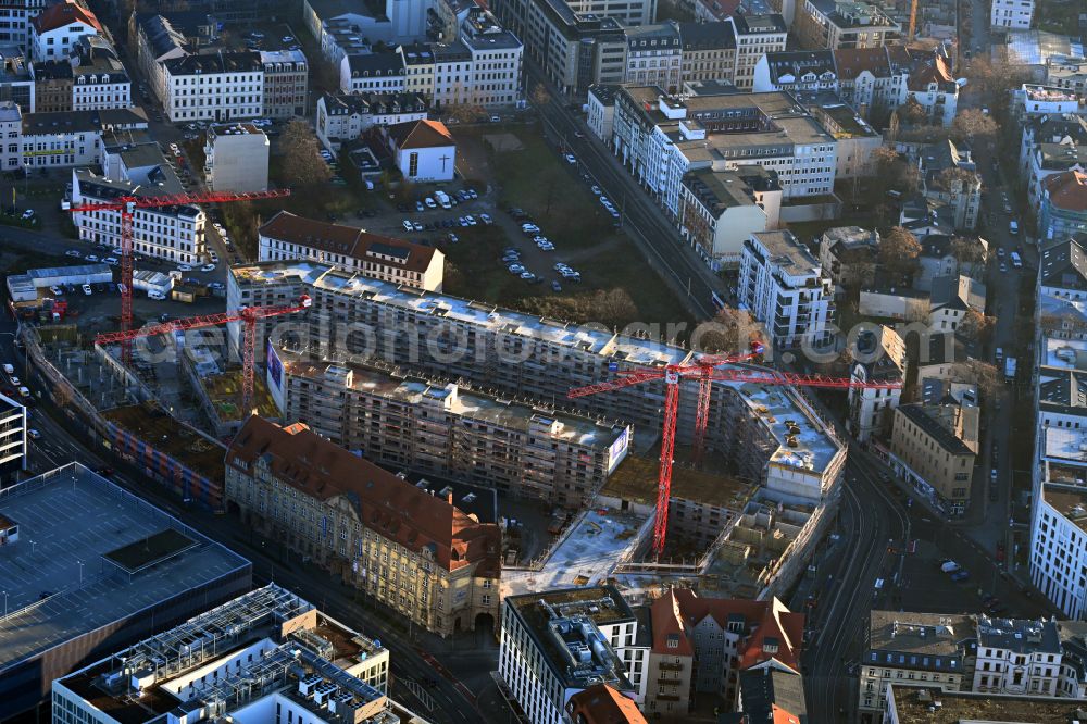 Leipzig from the bird's eye view: Construction site for City Quarters Building Krystallpalast-Areal on street Hofmeisterstrasse in the district Zentrum in Leipzig in the state Saxony, Germany