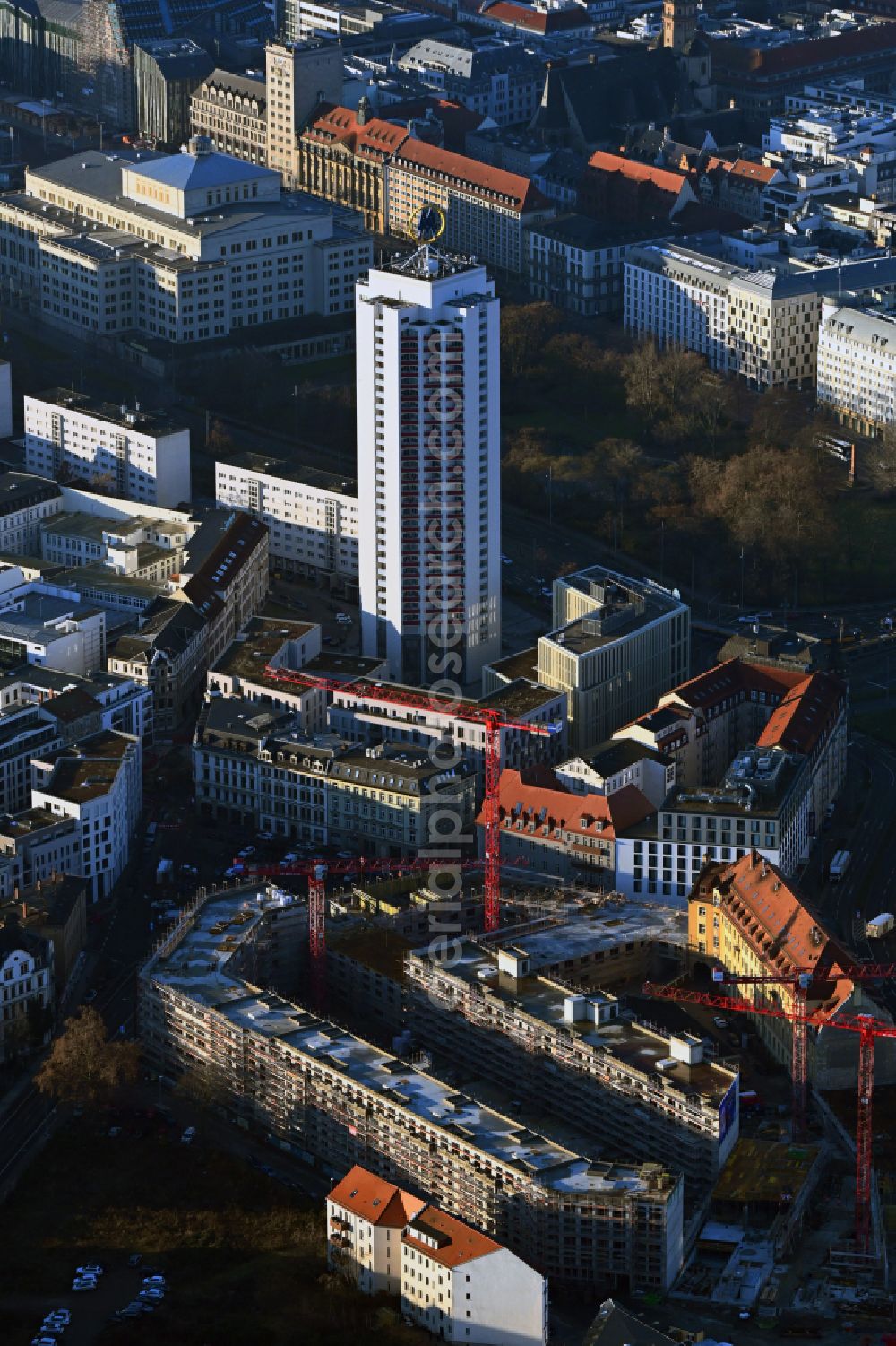 Leipzig from the bird's eye view: Construction site for City Quarters Building Krystallpalast-Areal on street Hofmeisterstrasse in the district Zentrum in Leipzig in the state Saxony, Germany