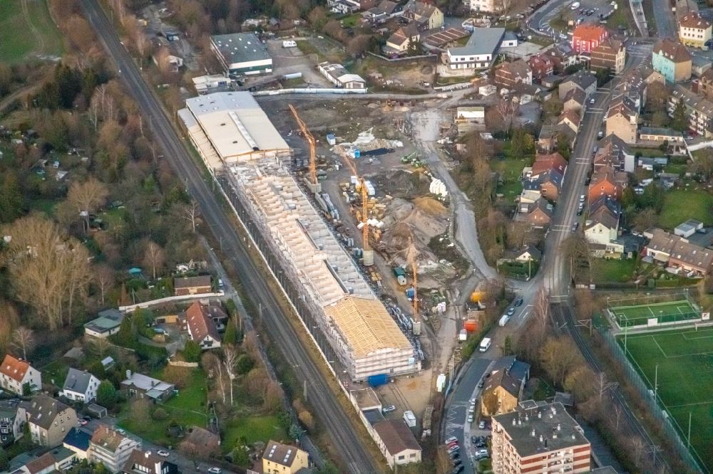 Dortmund from the bird's eye view: Construction site for City Quarters Building with living space for students of the Alte Gleisfabrik project on Krueckenweg in the district Krueckenweg in Dortmund at Ruhrgebiet in the state North Rhine-Westphalia, Germany