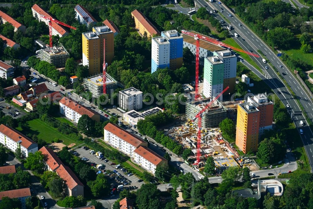 Erlangen from above - Construction site for City Quarters Building Quartier Isarring on the Isar road in Erlangen in the state Bavaria, Germany