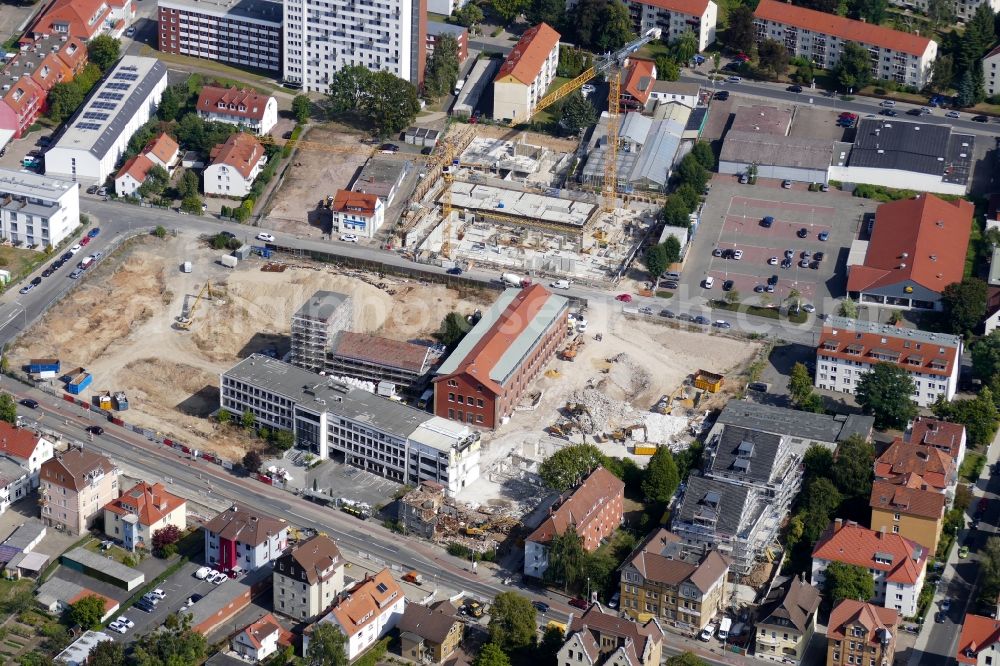 Göttingen from the bird's eye view: Construction site for City Quarters Building Sartoriusquartier in Goettingen in the state Lower Saxony, Germany