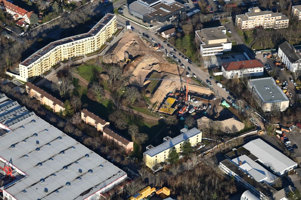 Freiburg im Breisgau from the bird's eye view: Construction site for city quarters buildings Schildacker in the districs Haslach and St. Georgen in Freiburg im Breisgau in the state Baden-Wurttemberg, Germany
