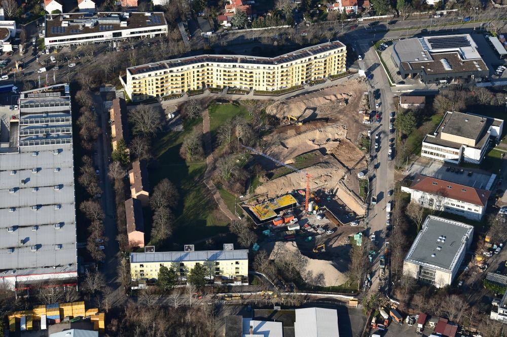Aerial image Freiburg im Breisgau - Construction site for city quarters buildings Schildacker in the districs Haslach and St. Georgen in Freiburg im Breisgau in the state Baden-Wurttemberg, Germany