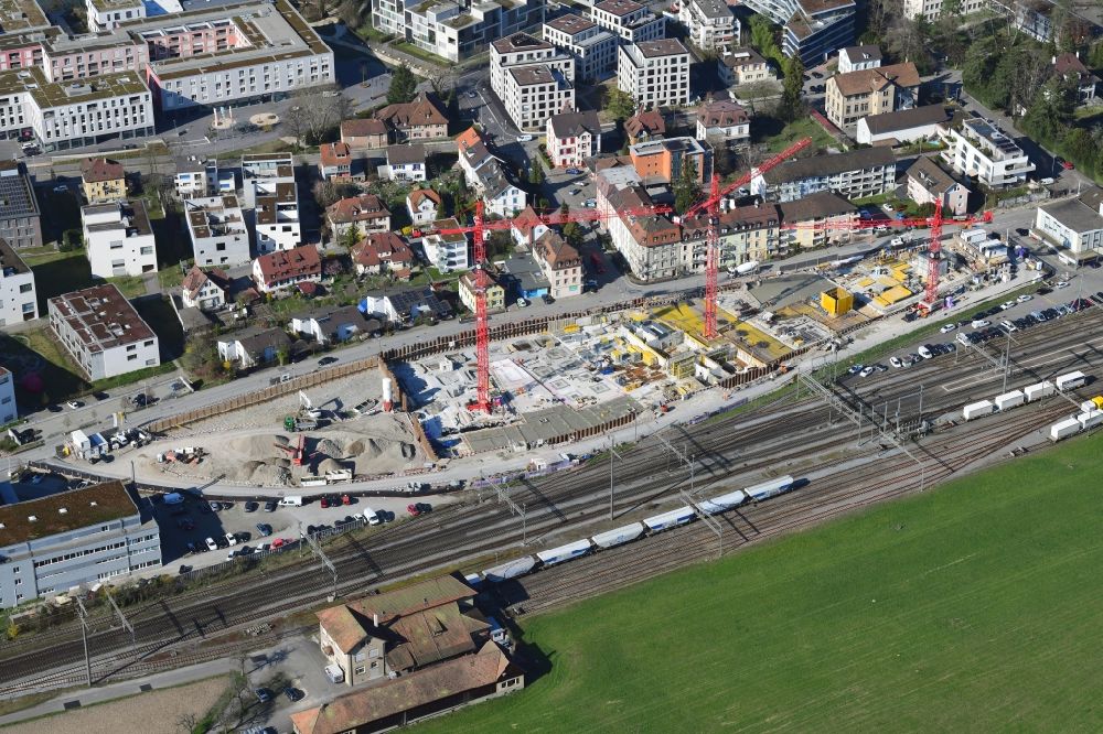 Aerial photograph Rheinfelden - Construction site for City Quarters Building Furnierwerk with housing and commercial units in Rheinfelden, canton Aargau, Switzerland