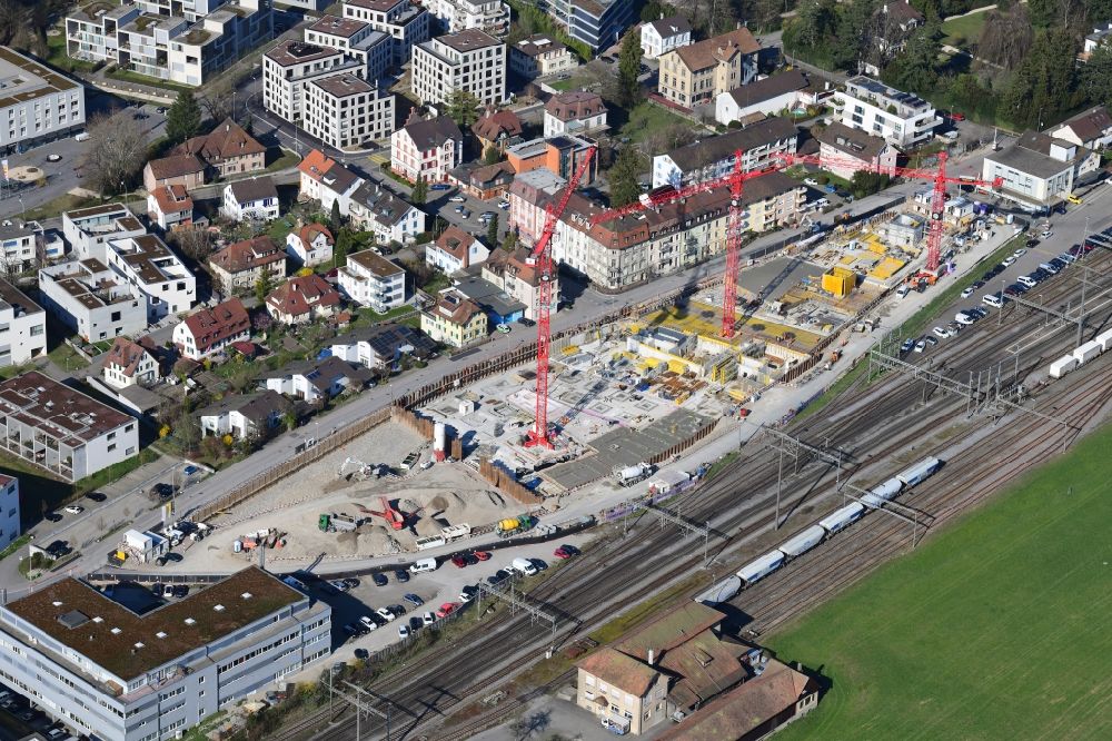 Aerial image Rheinfelden - Construction site for City Quarters Building Furnierwerk with housing and commercial units in Rheinfelden, canton Aargau, Switzerland