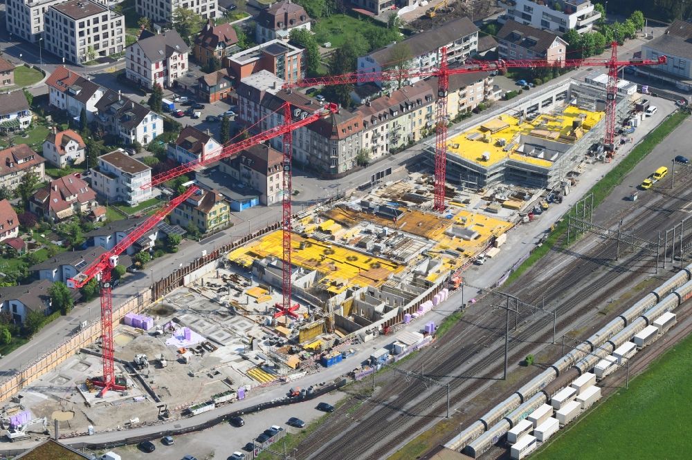 Aerial image Rheinfelden - Construction site for City Quarters Building Furnierwerk with housing and commercial units in Rheinfelden, canton Aargau, Switzerland