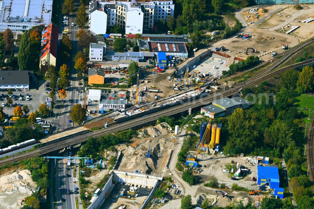 Berlin from the bird's eye view: Civil engineering construction sites for the new construction of the tunnels to extend the city autobahn - federal autobahn BAB A100 in Berlin, Germany