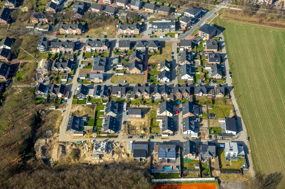 Aerial photograph Dorsten - Construction sites for new construction residential area of detached housing estate An den Wieden in Dorsten in the state North Rhine-Westphalia, Germany