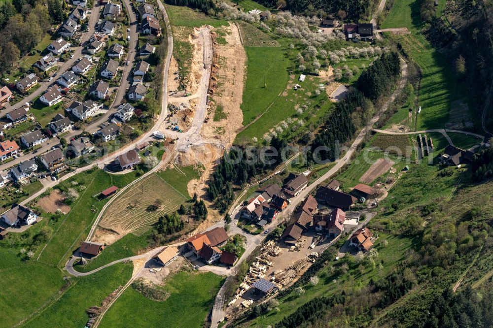Aerial photograph Ödsbach - Construction sites for new construction residential area of detached housing estate on street Bergstrasse in Oedsbach in the state Baden-Wuerttemberg, Germany