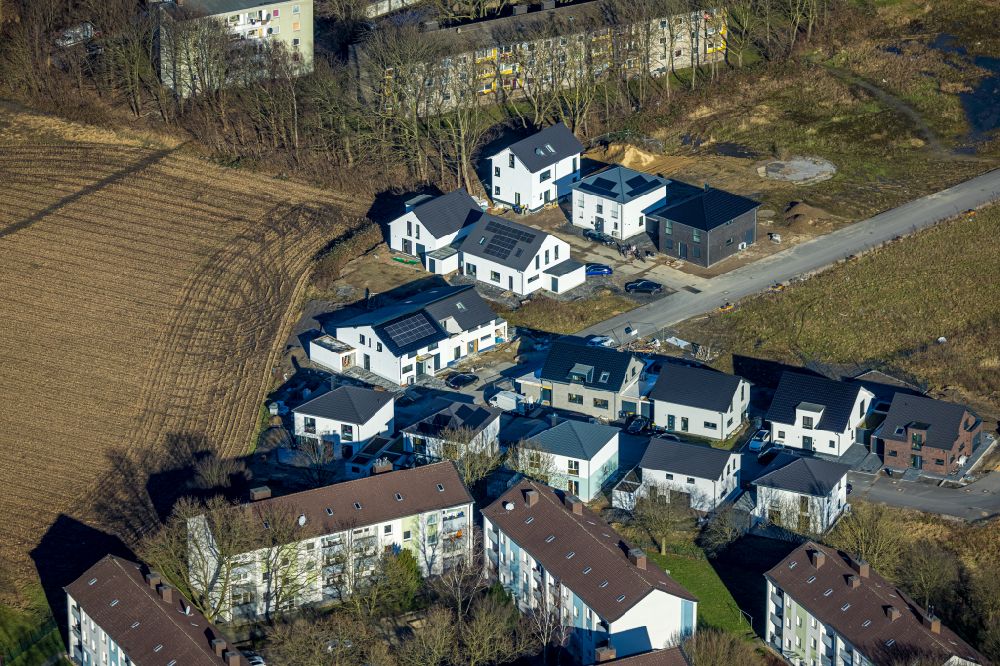 Aerial image Castrop-Rauxel - Construction sites for new construction residential area of detached housing estate on the former colliery area on street Pallasstrasse in the district Rauxel in Castrop-Rauxel at Ruhrgebiet in the state North Rhine-Westphalia, Germany