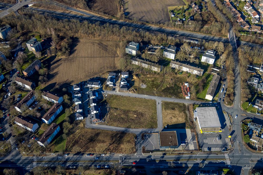 Castrop-Rauxel from above - Construction sites for new construction residential area of detached housing estate on the former colliery area on street Pallasstrasse in the district Rauxel in Castrop-Rauxel at Ruhrgebiet in the state North Rhine-Westphalia, Germany