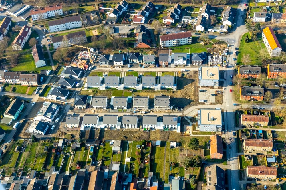Aerial photograph Hamm - Construction sites for new construction residential area of detached housing estate along the Erich-Polkaehn-Strasse in Hamm in the state North Rhine-Westphalia, Germany