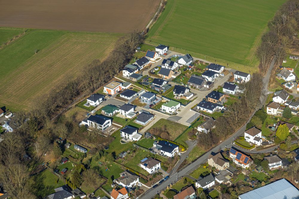 Aerial image Fröndenberg/Ruhr - Construction sites for new construction residential area of detached housing estate Gosemark in the district Dellwig in Froendenberg/Ruhr in the state North Rhine-Westphalia, Germany