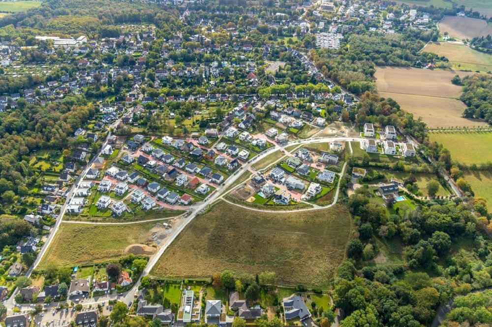 Aerial photograph Essen - Construction sites for new construction residential area of detached housing estate Gruene Harfe on Barkhover Feldweg in Essen in the state North Rhine-Westphalia, Germany