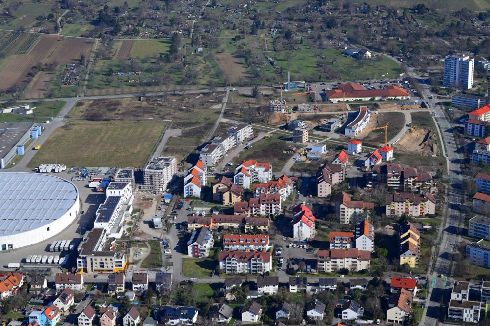 Aerial image Weil am Rhein - Construction sites for new construction residential area of detached housing estate Hohe Strasse in Weil am Rhein in the state Baden-Wuerttemberg, Germany