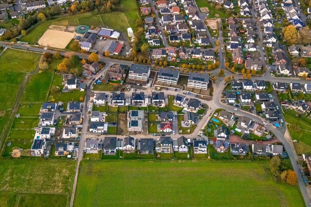 Aerial image Bergkamen - Construction sites for new construction residential area of detached housing estate Aehrenweg in Bergkamen in the state North Rhine-Westphalia, Germany