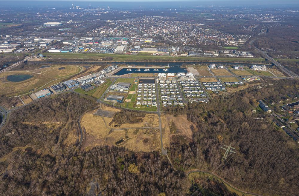 Aerial image Gelsenkirchen - Construction sites for new construction residential area of detached housing estate on Johannes-Rau-Allee in Gelsenkirchen in the state North Rhine-Westphalia, Germany
