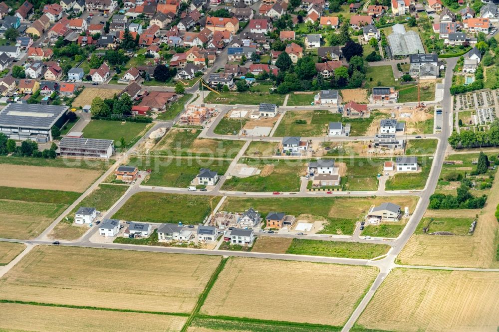 Aerial image Niederschopfheim - Construction sites for new construction residential area of detached housing estate in Niederschopfheim in the state Baden-Wurttemberg, Germany