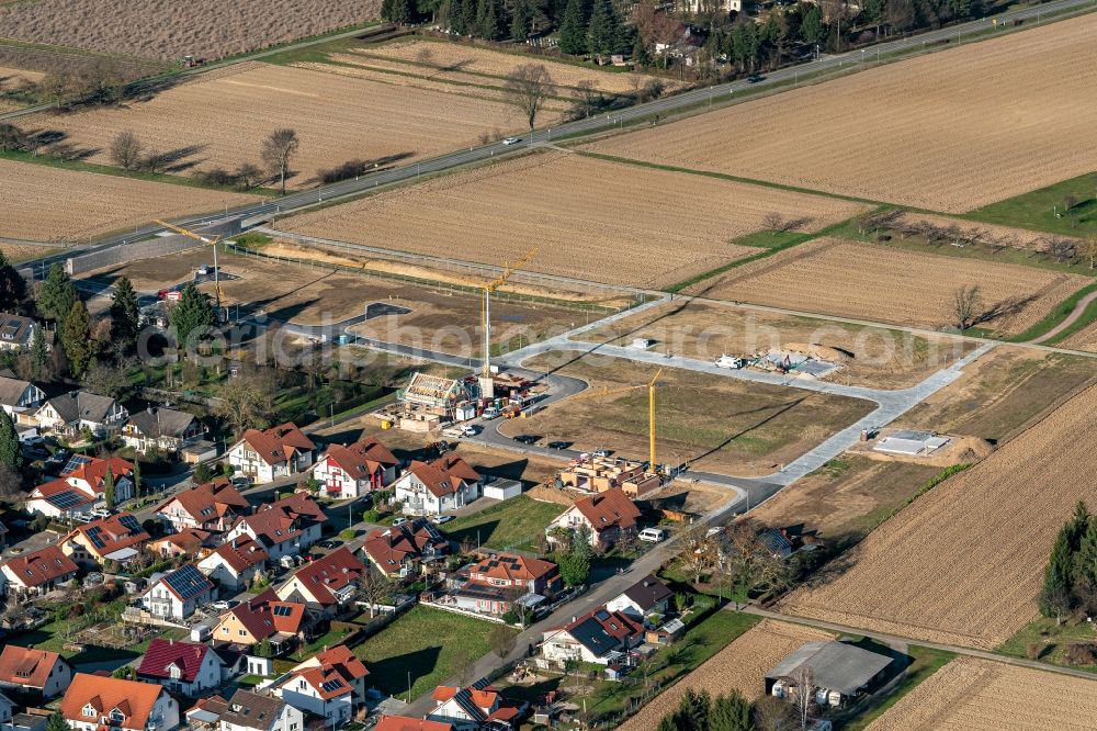 Aerial image Mahlberg - Construction sites for new construction residential area of detached housing estate Orschweier Nord in Mahlberg in the state Baden-Wurttemberg, Germany