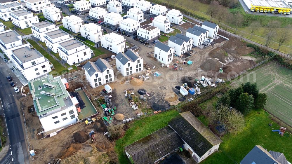 Aerial photograph Hennef (Sieg) - Construction sites for new construction residential area of detached housing estate Reinmar-von-Zweter-Strasse - Blankenberger Strasse - Lise Meitner Strasse in the district Weldergoven in Hennef (Sieg) in the state North Rhine-Westphalia, Germany