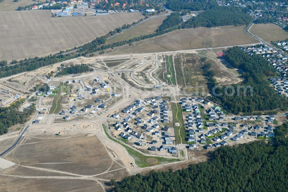 Aerial photograph Ludwigsfelde - Construction sites for new construction residential area of detached housing estate on Sartrering in Ludwigsfelde in the state Brandenburg, Germany