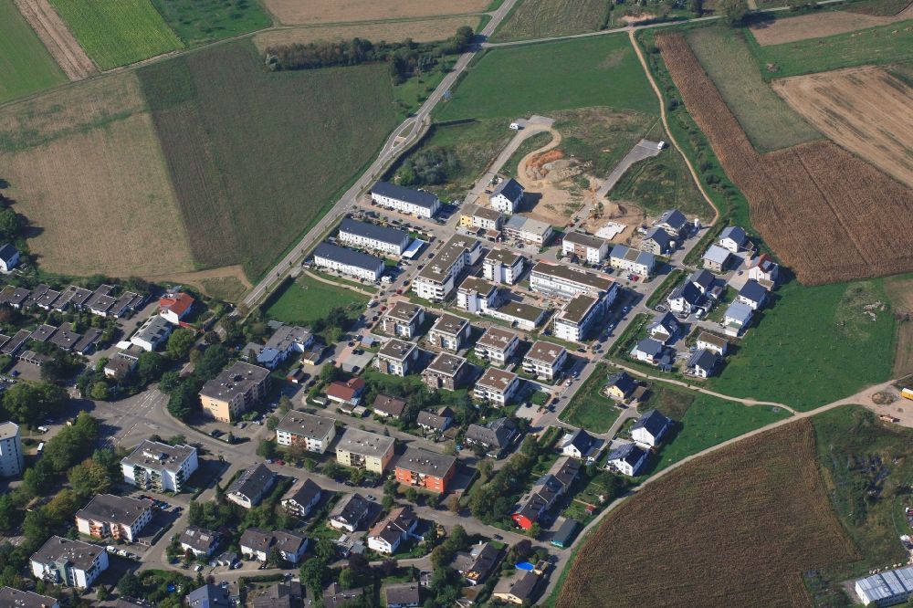 Aerial photograph Staufen im Breisgau - Construction sites for new construction residential area of detached housing estate Rundacker in Staufen im Breisgau in the state , Germany