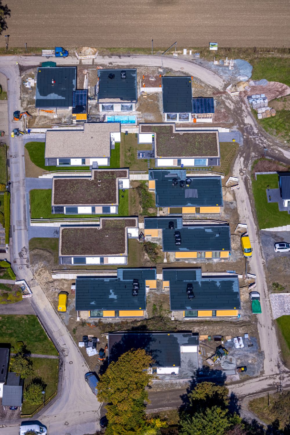Schmallenberg from the bird's eye view: Construction sites for new construction residential area of detached housing estate on street Waldenburger Strasse in Schmallenberg at Sauerland in the state North Rhine-Westphalia, Germany