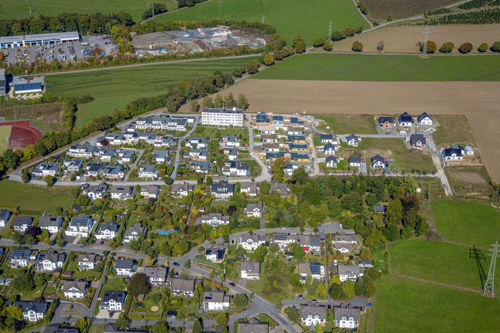 Aerial image Schmallenberg - Construction sites for new construction residential area of detached housing estate on street Waldenburger Strasse in Schmallenberg at Sauerland in the state North Rhine-Westphalia, Germany