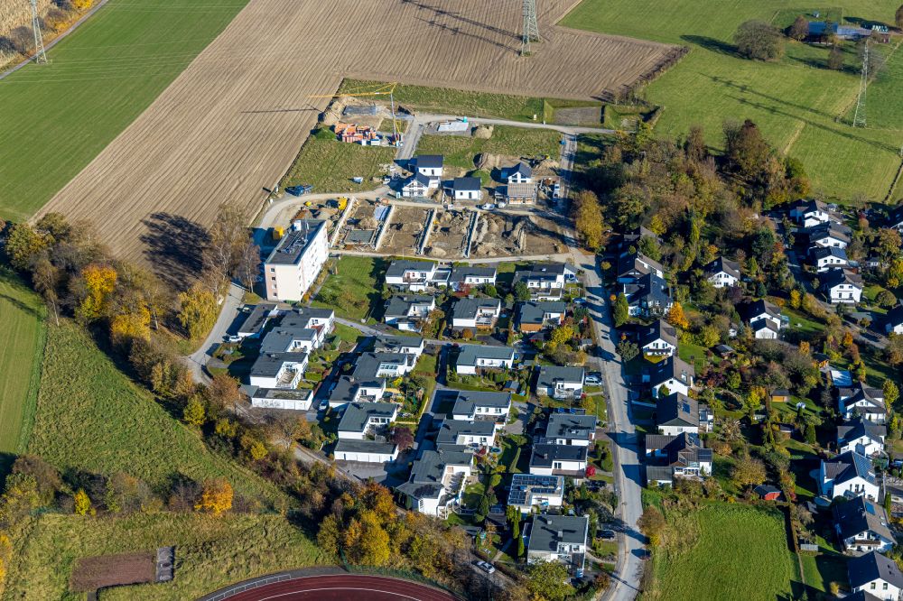 Aerial image Schmallenberg - Construction sites for new construction residential area of detached housing estate on Breslauer Strasse in Schmallenberg at Sauerland in the state North Rhine-Westphalia, Germany