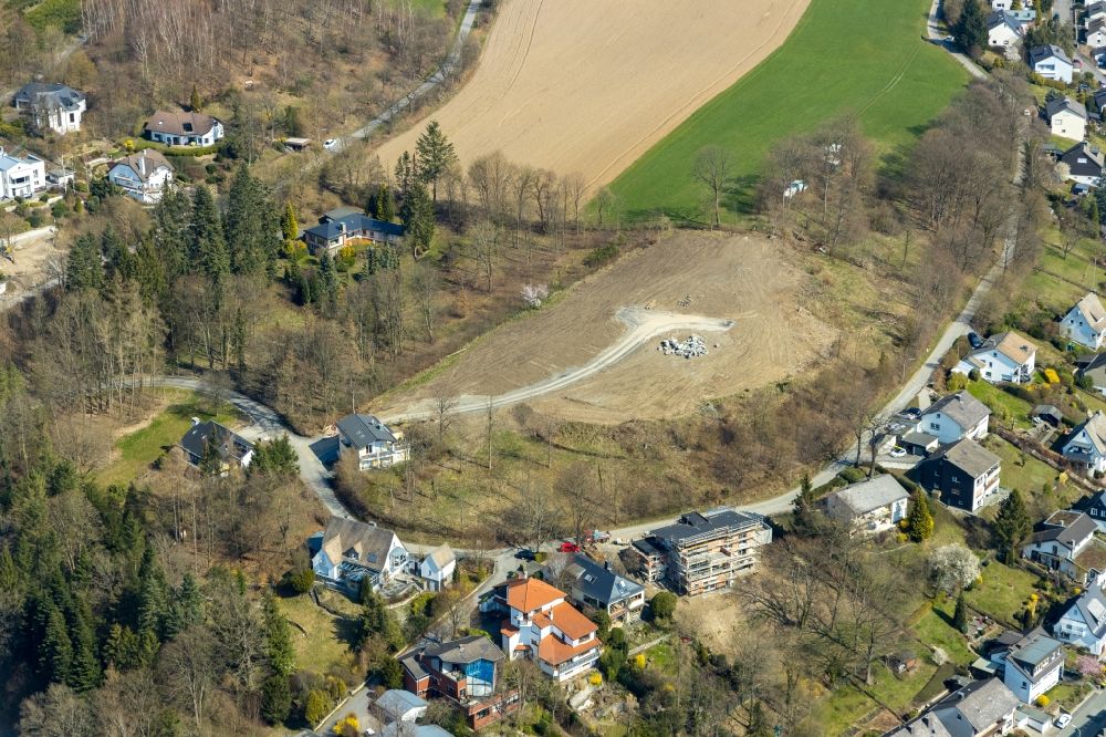 Aerial image Meschede - Construction sites for new construction residential area of detached housing estate Unterm Hasenfeld in Meschede in the state North Rhine-Westphalia, Germany