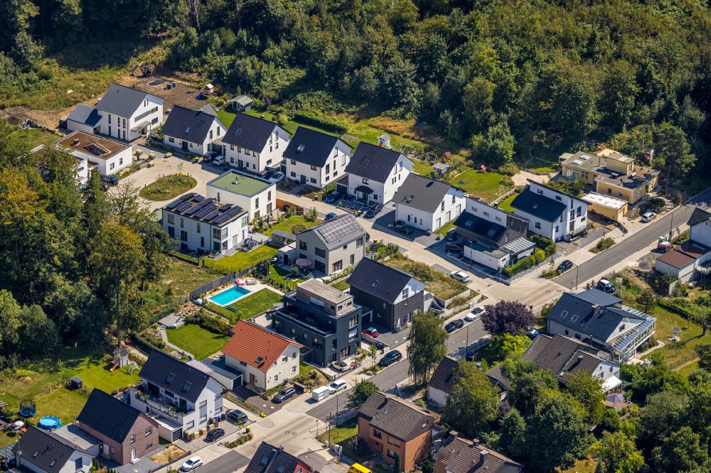 Witten from above - Construction sites for new construction residential area of detached housing estate on Waldstrasse in Witten in the state North Rhine-Westphalia, Germany