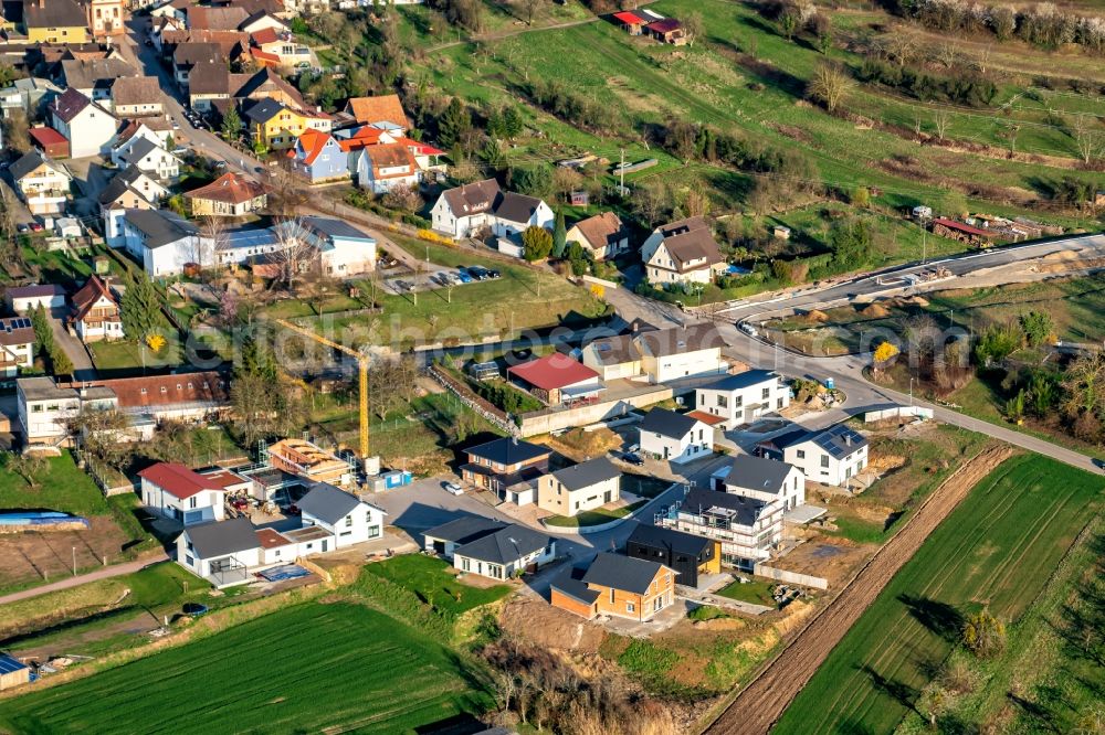 Wallburg from above - Construction sites for new construction residential area of detached housing estate in Wallburg in the state Baden-Wurttemberg, Germany