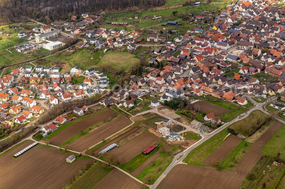 Weisweil from above - Construction sites for new construction residential area of detached housing estate in Weisweil in the state Baden-Wurttemberg, Germany