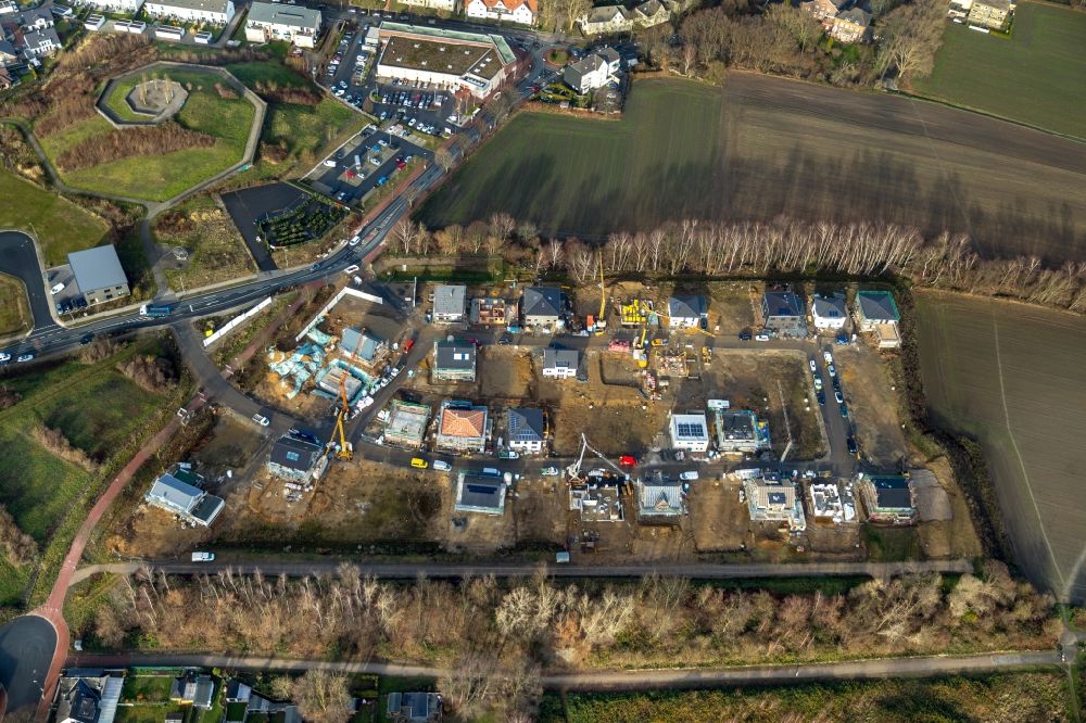 Aerial image Bochum - Construction sites for new construction residential area of detached housing estate Wohnpark Hiltrop on Marie-Luise-Tanski-Strasse in the district Hiltrop in Bochum in the state North Rhine-Westphalia, Germany