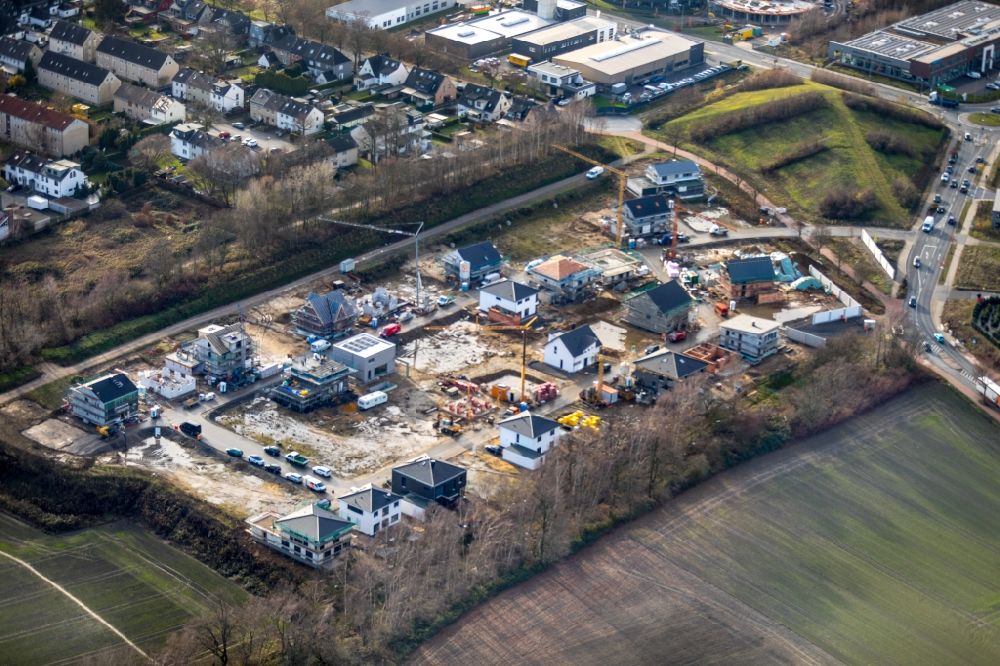 Bochum from the bird's eye view: Construction sites for new construction residential area of detached housing estate Wohnpark Hiltrop on Marie-Luise-Tanski-Strasse in the district Hiltrop in Bochum in the state North Rhine-Westphalia, Germany