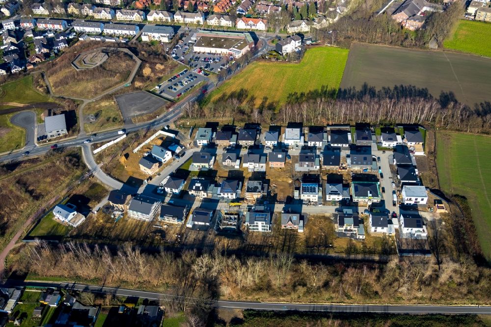 Aerial photograph Bochum - Construction sites for new construction residential area of detached housing estate Wohnpark Hiltrop on Marie-Luise-Tanski-Strasse in the district Hiltrop in Bochum in the state North Rhine-Westphalia, Germany