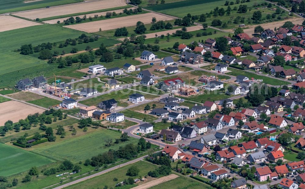 Kappel-Grafenhausen from the bird's eye view: Construction sites for new construction residential area of detached housing estate Zimmergasse - Sportplatzstrasse in Grafenhausen in the state Baden-Wurttemberg, Germany