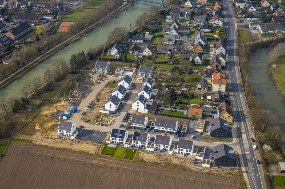 Aerial image Hamm - Construction sites for new construction residential area of detached housing estate Friedrichsfeld on the Lippestrasse in the district Mark in Hamm at Ruhrgebiet in the state North Rhine-Westphalia, Germany