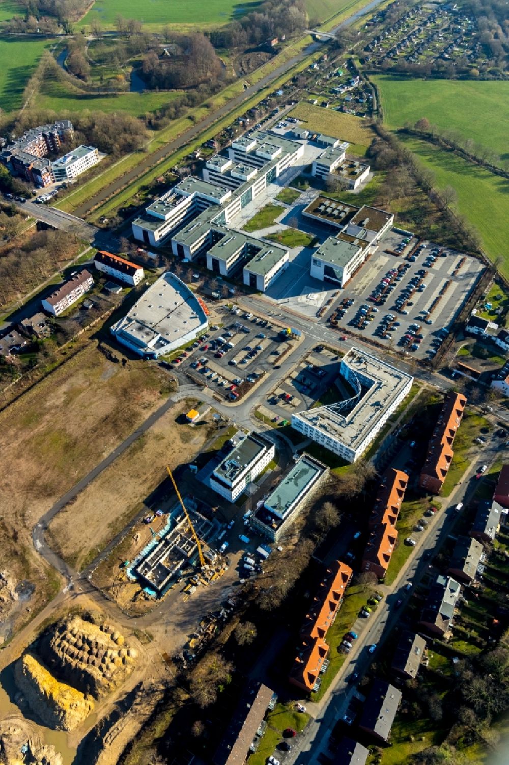 Aerial image Hamm - Construction sites for the new residential area of a multi-family housing estate in Hamm in the state of North Rhine-Westphalia