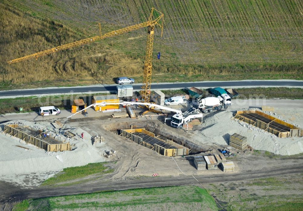 Aerial photograph Steinhagen - View of construction sites of bridge structures, thus the Autobahn A 33 can be extended at the Bielefeld cross