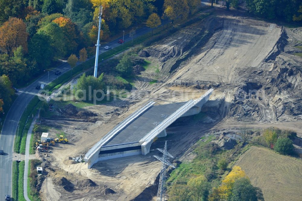 Steinhagen from the bird's eye view: View of construction sites of bridge structures, thus the Autobahn A 33 can be extended at the Bielefeld cross