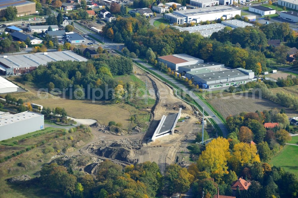 Aerial image Steinhagen - View of construction sites of bridge structures, thus the Autobahn A 33 can be extended at the Bielefeld cross